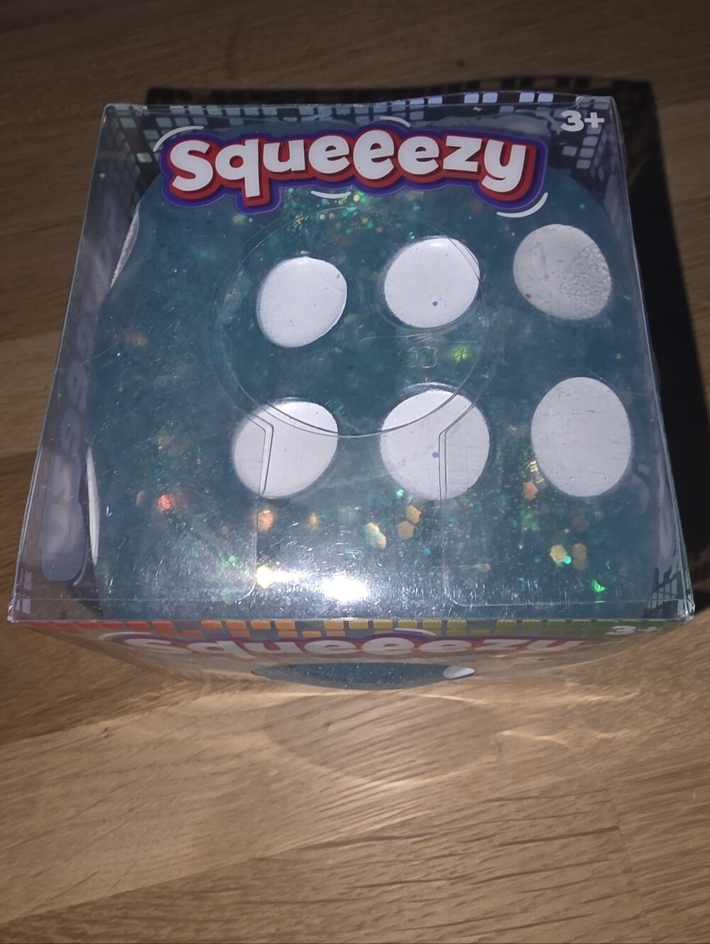 Squeezy Glitter Dice Squishy - Aqua Blue Green NWT